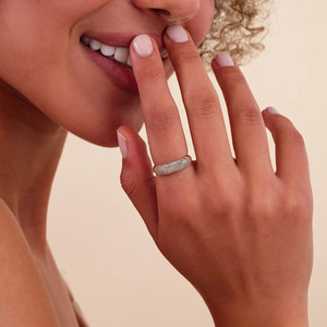 Yellow Gold Multi Row Pave Lab Grown Diamond <b>Dome</b> <b>Ring</b> - Product Image 2
