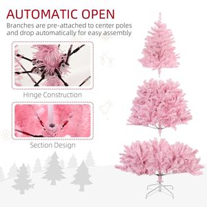 Albero di Natale Artificiale Alto 1,8 m con 1000 Rami, Base in Acciaio ad Apertura Automatica, Forma Larga Rosa per Decorazioni Festive - Product Image 4