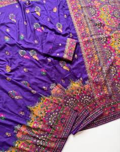 Sari en soie Rajwadi de qualité supérieure avec bordure en Zari lourd et travail de broderie au fil de Kasmir - Product Image 3