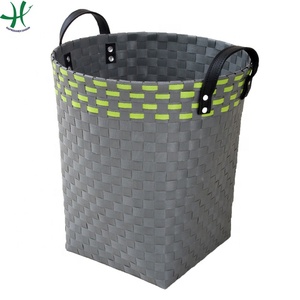 Full Color Plastic Woven <b>Basket</b> for <b>Storage</b> with Leather Handle From Vietnam by Handmade N 3988C - Product Image 3