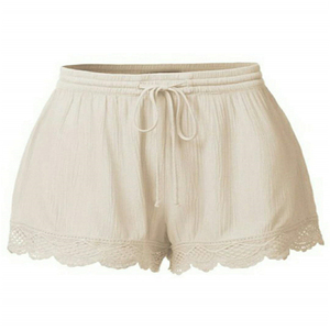 Women's High Waist Drawstring Chiffon Shorts With <b>Lace</b> Trim Casual Loose Fit Solid Color Breathable Summer Wear - Product Image 5