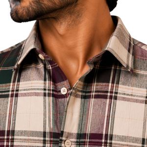 Chemise à carreaux vert bordeaux beige pour homme, manches longues, décontractée, boutonnée, en coton, personnalisable, vente en gros, vêtements de mode - Product Image 3