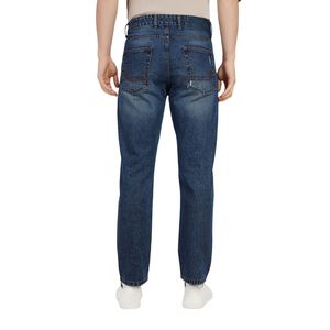Tapered Fit Men's Denim Jeans Dark Indigo Minimal Distressed <b>Knee</b> Rip Cotton Stretch Casual Streetwear Fashion Trousers - Product Image 3