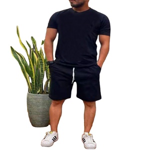 New Men's Solid Plus Size Breathable Waffle Neck Polyester/Cotton Two Piece Summer Shirt Short Gym Fitness <b>Sets</b> High Street - Product Image 5