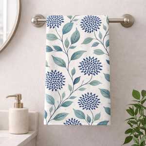 Floral Printed Cotton Hand Towel Orange Green <b>Leaves</b> White Background Digital Print Bathroom Decor OEM 2026 - Product Image 2