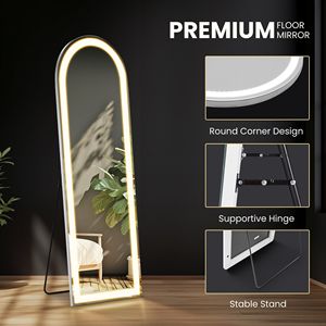 Art Deco Arched Full Length <b>Mirror</b> 60"x16" with 3 Color LED Lighting Wall Mounted or Free <b>Standing</b> Leaning <b>White</b> Finish - Product Image 5