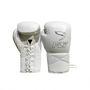 Gants de boxe en cuir blanc Fly avec fermeture à lacets pour adultes, équipement d'entraînement et de sparring - Product Image 1