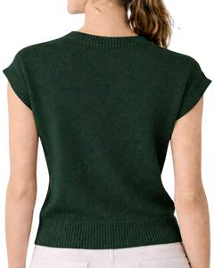 Gilet d'été décontracté et élégant pour femme, vert foncé personnalisé, sans manches, en tricot, avec broderie florale, col rond, doux et léger - Product Image 2