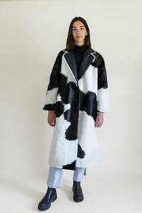 Women Genuine Leather Animal Print Long Thin Eco-Friendly Down Coat Winter Outerwear Regular Fit <b>Turn</b>-Down Collar Covered <b>Button</b> - Product Image 4
