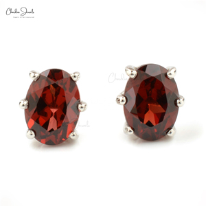 Natural 1.86CTW Mozambique Garnet Gemstone Oval Stud <b>Earrings</b> Handcrafted in 925 Sterling Silver <b>Earrings</b> with Push <b>Back</b> on Sale - Product Image 1