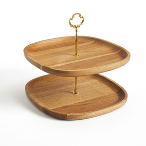 Wholesale 3 Tier Natural Slate <b>Cake</b> <b>Stand</b> Wood Pillar Cupcake Display Tray Round Slate Stone Dessert Serving <b>Stand</b> Holder - Product Image 3