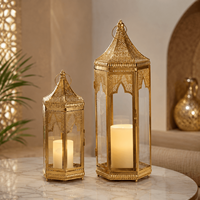 Ensemble de lanternes Fanoos marocaines en métal doré personnalisées en gros pour la décoration de l'Aïd et des mariages