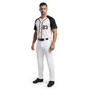 Maillot de baseball Performance à rayures fines pour adulte, vêtement de sport d'équipe, col en V court, respirant, séchage rapide, 100 % coton, écologique - Product Image 1