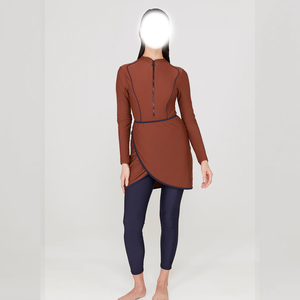 Burkinis musulmans 2 pièces imperméables à coupe haute et imprimé sur le devant, maillot de bain islamique coupe classique, maillot de bain modeste pour femme, séchage rapide - Product Image 4