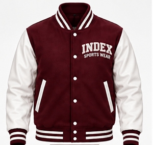 Chaqueta Varsity para Hombre, Color Granate y Blanco, Corte Regular, Cuello Camisero, Cierre de Botones, Logotipo Bordado, Ropa de Otoño - Product Image 1