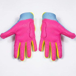 Heavy Duty Short Cuff Pink Blue Yellow Leather Batting Gloves <b>Hook</b> And Loop Closure Unisex Adult Training Breathable - Product Image 4