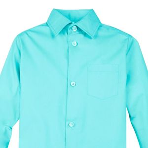Ensemble uniforme scolaire personnalisé pour garçons : chemise bleu clair, pantalon gris formel et cravate classique pour l'école - Product Image 3
