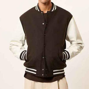 Custom <b>Men's</b> Denim Varsity <b>Jacket</b> with Genuine Leather Sleeves Chenille Patch Embroidery OEM Service - Product Image 2