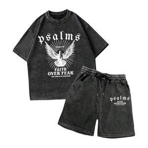 Conjunto Vintage Y2K de 2 Piezas para Hombre, Camiseta de Manga Corta con Estampado Gráfico Punk Grunk y Pantalones Cortos con Cordón, Ropa Urbana - Product Image 1