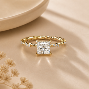 Anillo de compromiso de oro rosa con pavé retorcido y diamantes de moissanita de corte pera y ovalado de 1 quilate |   Anillo de novia único con doble piedra - Product Image 3