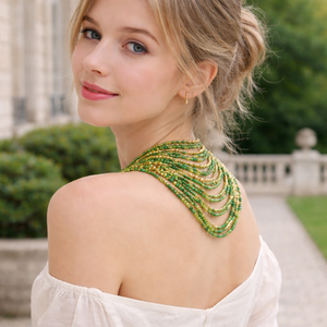 Collar de cuentas de vidrio indio hecho a mano Emerald Grace Luxe, elegante joyería de moda para mujer, para bodas y fiestas, suministro al por mayor. - Product Image 2