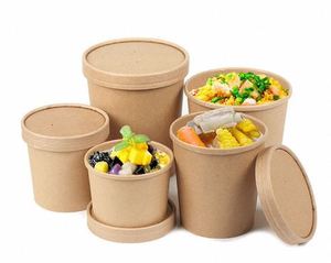 Bol en papier kraft/blanc avec impression, récipient alimentaire jetable, bol de service pour salade à emporter - Product Image 1