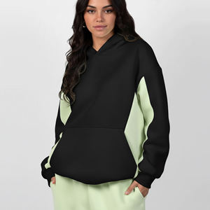 Nuevo Artículo: Sudadera con Capucha para Mujer en Bloques de Color Negro y Verde Menta con Logotipo de Llama en la Parte Delantera y Bolsillos, Prenda Casual de Otoño de Manga Larga Tejida - Product Image 6