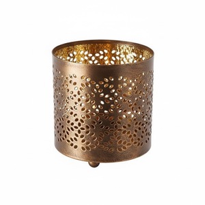 <b>Blue</b> Metal Round Votive <b>Candle</b> Holder With Geometric Cutout Pattern Perfect For Home Wedding Event Party Decor - Product Image 2