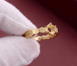 Bague semi-montée en argent sterling 925 avec pierre précieuse hexagonale, monture géométrique nid d'abeille, support de bague vierge en vermeil doré - Product Image 2