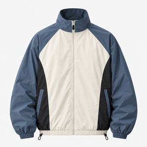 Blouson de sport pour homme à blocs de couleur, col montant, fermeture éclair, coupe-vent, style sportif, pour l'automne, coupe régulière, en polyester - Product Image 1