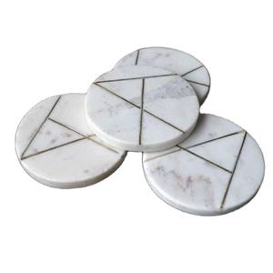 Luxury round marble <b>coaster</b> <b>set</b> for cocktail bar accessories and upscale hospitality interior decoration projects - Product Image 1