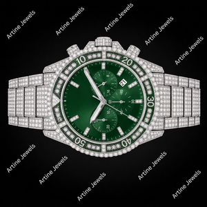 Reloj cronógrafo con esfera verde Iced Out, bisel de cristal plateado, reloj de pulsera de lujo para hombre - Product Image 3