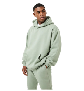 80% Cotton 20% Polyester Embroidered Winter Hooded Casual Dropped Shoulders Cross Neckline Ribbed Hem <b>Cuffs</b> Fleece Dust Green - Product Image 4