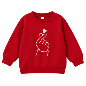 Sudadera Roja de Cuello Redondo con Estampado Frontal de Corazón Bordado, Unisex, Informal, de Punto, para Otoño - Product Image 1