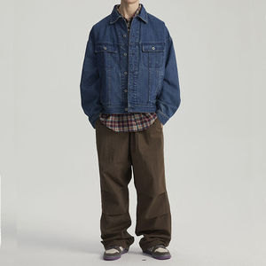 Veste en jean déchirée élégante pour homme, look usé, doublure épaisse, vêtement d'extérieur d'hiver, coupe slim, manteau en jean bleu tendance, décontracté - Product Image 1