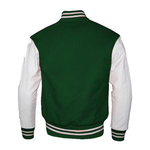 Varsity Men's Genuine <b>Black</b> Wool Leather <b>Jacket</b> with Embroidery Decoration Letterman Baseball Style - Product Image 2