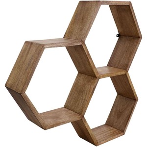 Sustainable Mango Wood Hexagon Wall <b>Shelf</b>-Single Tier Living Room Durable Modern Geometric Design Wholesale - Product Image 1
