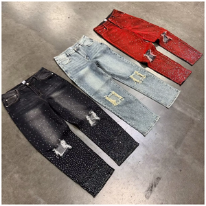 Jeans de Mezclilla Anchos para Hombre, Estilo Vintage, Lavado a la Piedra, Casuales, Lavables, OEM/ODM - Product Image 1