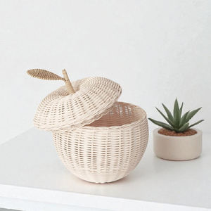 Cesta de almacenamiento de ratán con tapa extraíble, encantadora cesta con forma de manzana, decoración infantil - Product Image 6