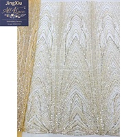 Tissu en tulle à sequins et perles, motif arche pointue concentrique et vagues géométriques, pour robes