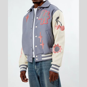 Veste bomber en cuir pour homme, style streetwear, avec broderie chenille de haute qualité, patchwork, logo personnalisé, pour l'hiver. - Product Image 4