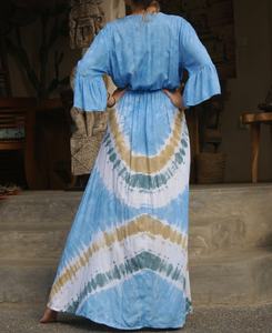 Hippy Boho diseñador mujer 1 pieza escote redondo rayón Tie Dye vestido largo ligero suave tela transpirable - Product Image 3