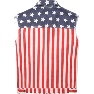 Chaleco vaquero de algodón 100% para hombre con estampado de letras, cuello alto, sin mangas, informal, talla grande, con borde deshilachado, para verano, cortavientos - Product Image 6