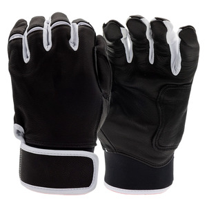 Gants de frappe de baseball en cuir noir respirant avec paume renforcée, sangle de poignet réglable, fabrication OEM en gros pour le sport - Product Image 1