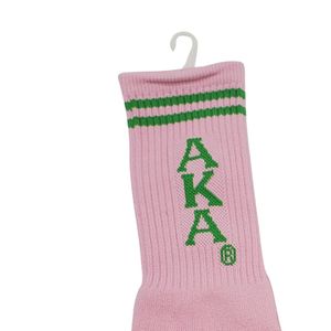 Chaussettes courtes roses avec lettres grecques vertes en mélange de coton, chaussettes de sport décontractées, douces et confortables pour tous les jours - Product Image 2