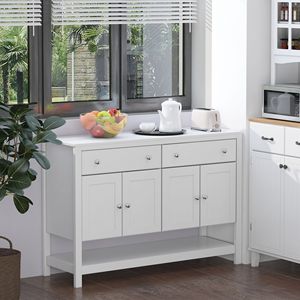 "Modern White <b>Sideboard</b> with Metal Hinges & Round Handles for Dining Room Storage" - Product Image 2