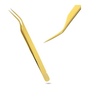 Pinzas Curvas para Pestañas con Baño de Oro, Pinzas de Precisión con Punta Fina para Extensión de Pestañas, Herramienta de Belleza para Aplicación de Pestañas de Volumen - Product Image 1