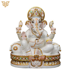 Estatua de Ganesha de Mármol Blanco Puro |   Ídolo del Dios Ganesha Hecho a Mano |   Murti de Ganpati de Mármol Premium para Templo en Casa, 12 Pulgadas - Product Image 5