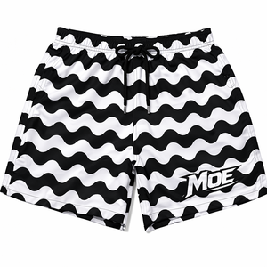 Shorts de sport pour hommes à motif vague blanc et noir, légers en polyester, pour l'entraînement en salle de sport, vente en gros, approvisionnement en vrac - Product Image 2