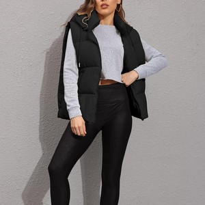 Trending Women's <b>Hooded</b> Puffer Vest Solid Color Zipper Closure Casual Outerwear Windproof Polyester Filling Regular Length - Product Image 5